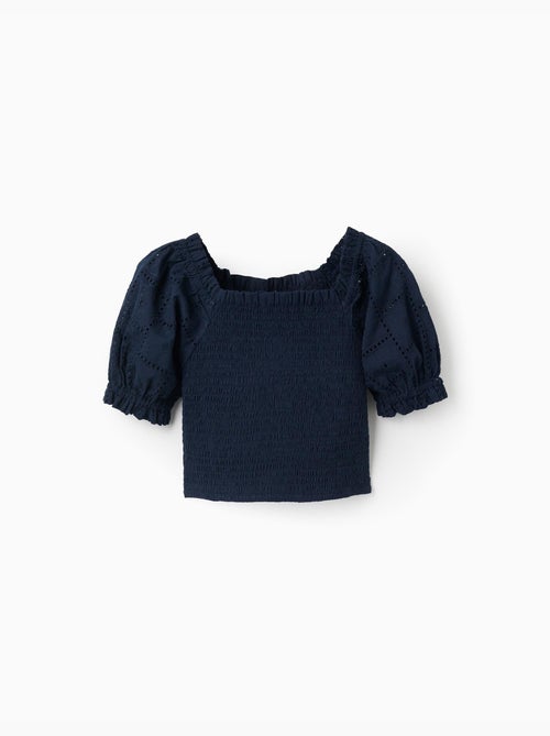 Blusa in cotone con elastico smock e volant - Kiabi