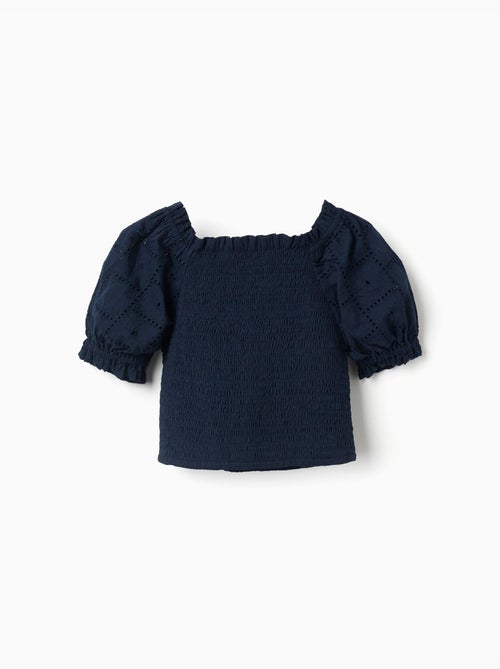 Blusa in cotone con elastico smock e volant - Kiabi