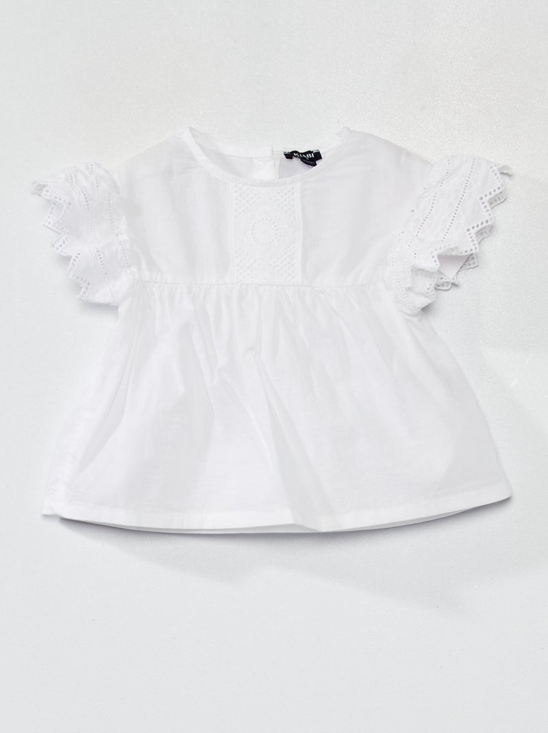 Blusa in cotone con ricamo BIANCO - Kiabi