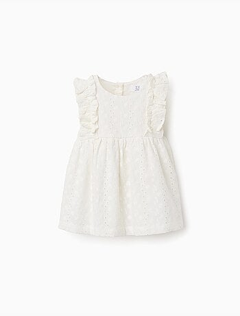 Blusa in cotone con ricamo inglese e volant