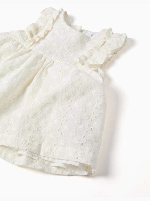 Blusa in cotone con ricamo inglese e volant - Kiabi