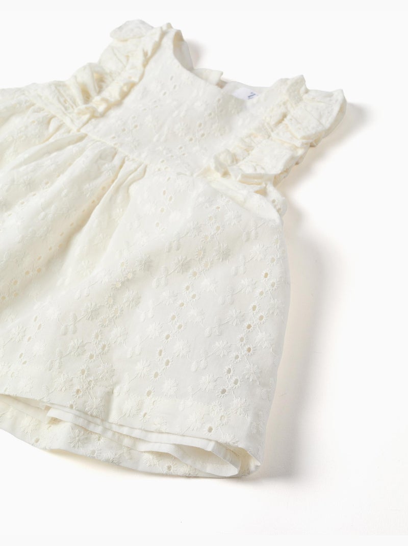 Blusa in cotone con ricamo inglese e volant Bianco - Kiabi