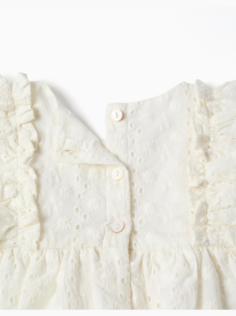 Blusa in cotone con ricamo inglese e volant Bianco - Kiabi