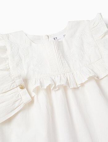 Blusa in cotone con volant e ricamo