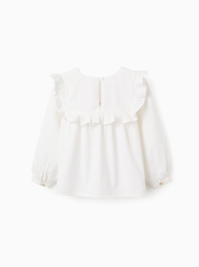 Blusa in cotone con volant e ricamo Bianco - Kiabi