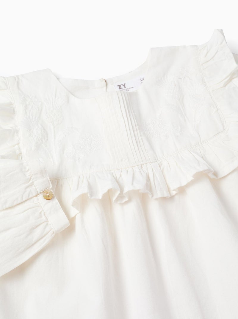 Blusa in cotone con volant e ricamo Bianco - Kiabi