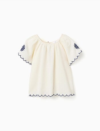 Blusa in cotone e lino con fiori