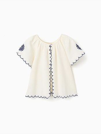 Blusa in cotone e lino con fiori