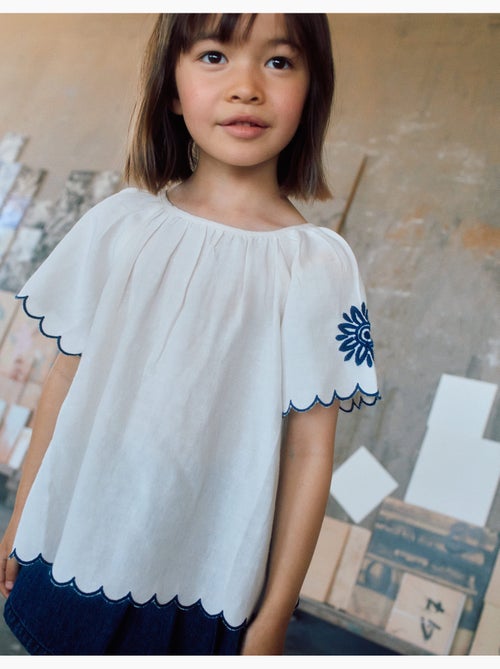 Blusa in cotone e lino con fiori - Kiabi