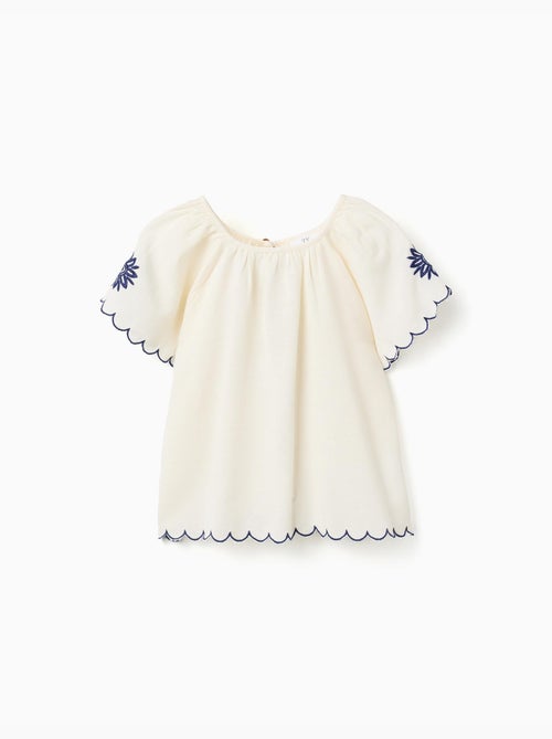 Blusa in cotone e lino con fiori - Kiabi
