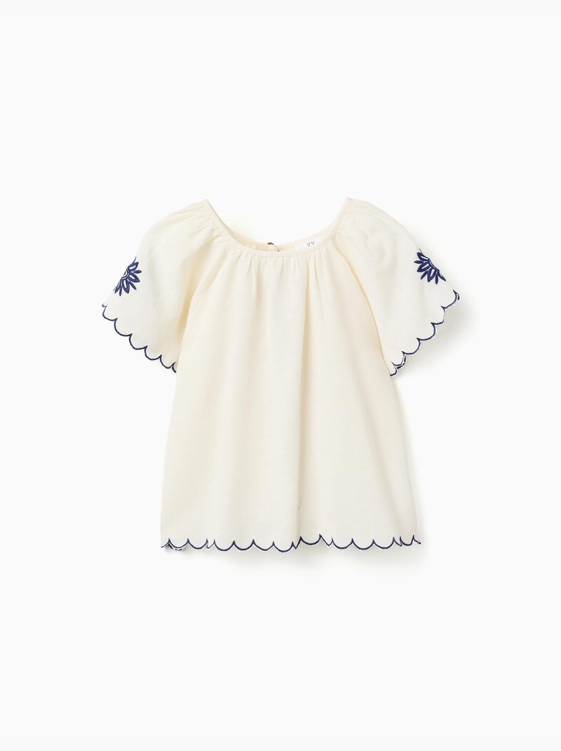 Blusa in cotone e lino con fiori Beige chiaro - Kiabi