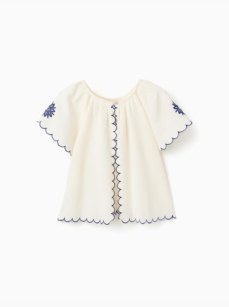 Blusa in cotone e lino con fiori Beige chiaro - Kiabi