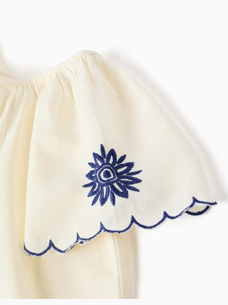 Blusa in cotone e lino con fiori Beige chiaro - Kiabi