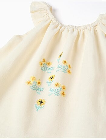 Blusa in cotone e lino con fiori