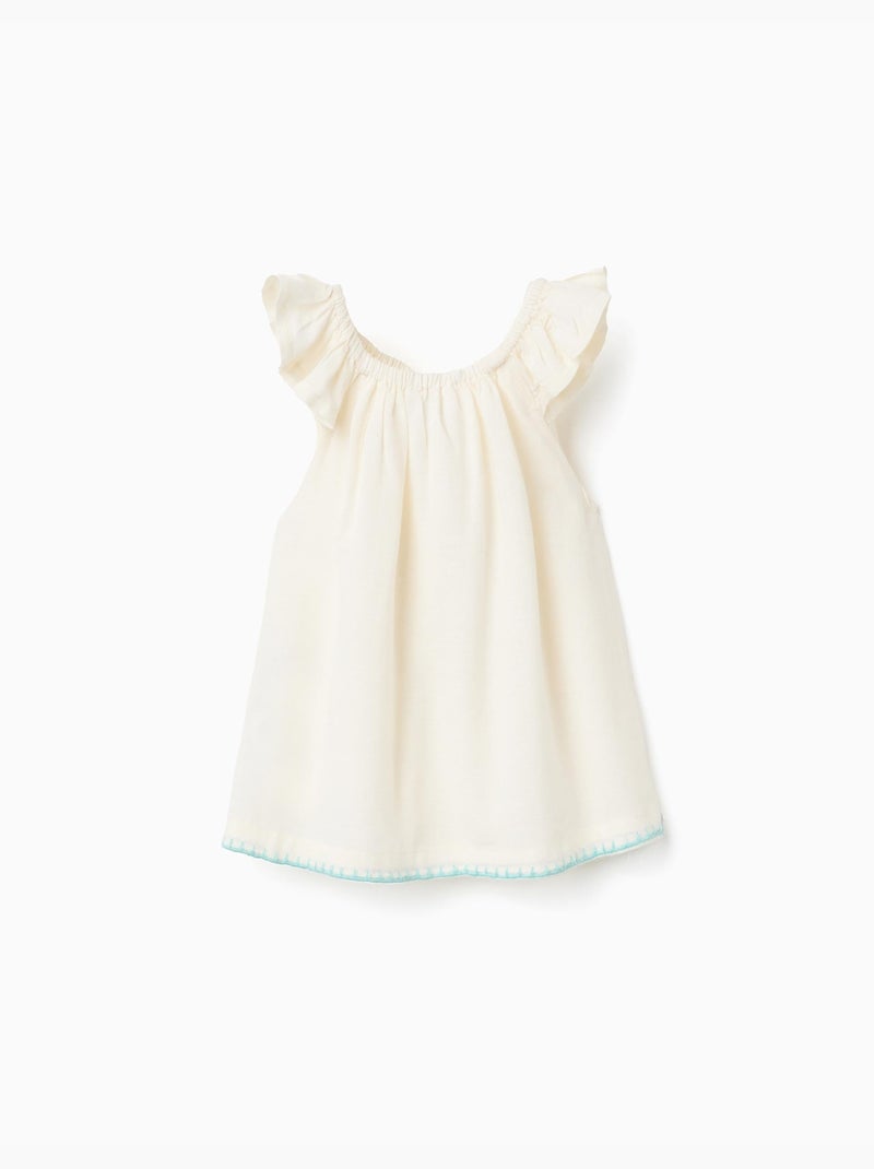 Blusa in cotone e lino con fiori Beige chiaro - Kiabi