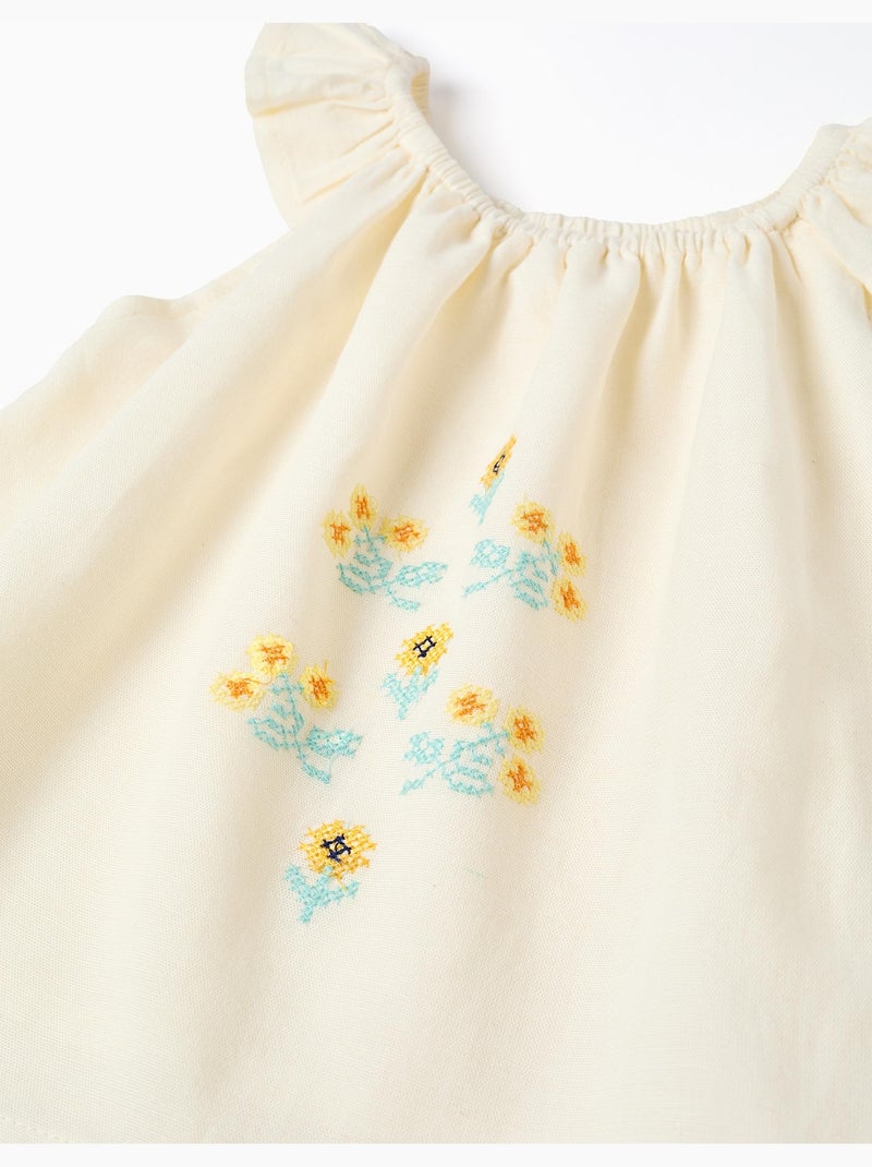 Blusa in cotone e lino con fiori Beige chiaro - Kiabi