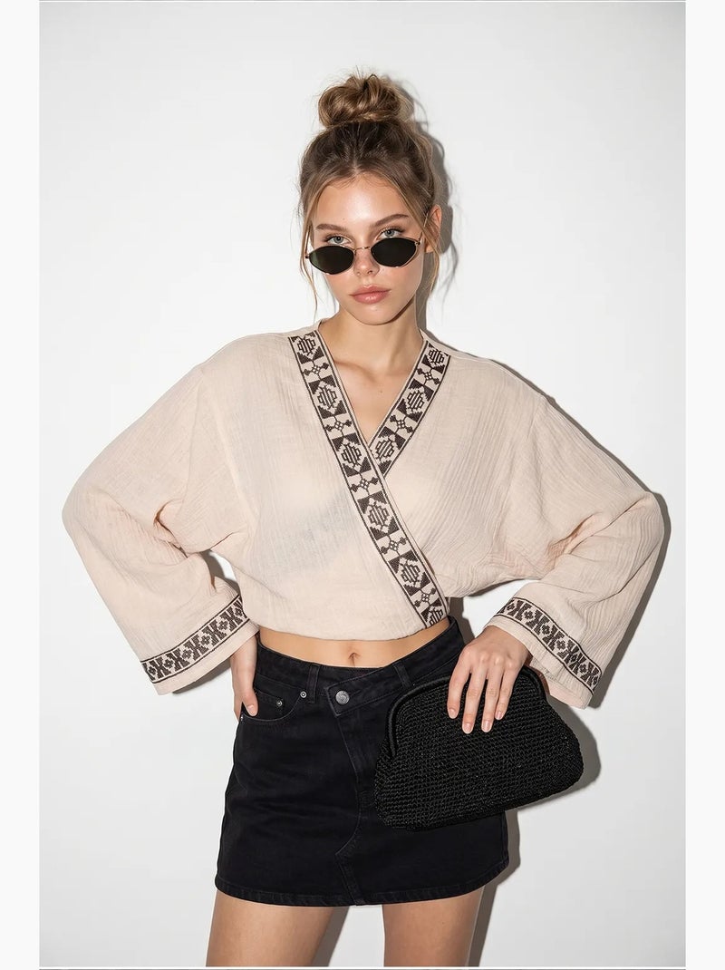 Blusa in cotone lucci Beige argilla - Kiabi