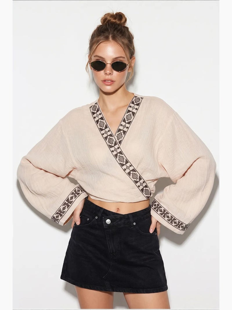 Blusa in cotone lucci Beige argilla - Kiabi