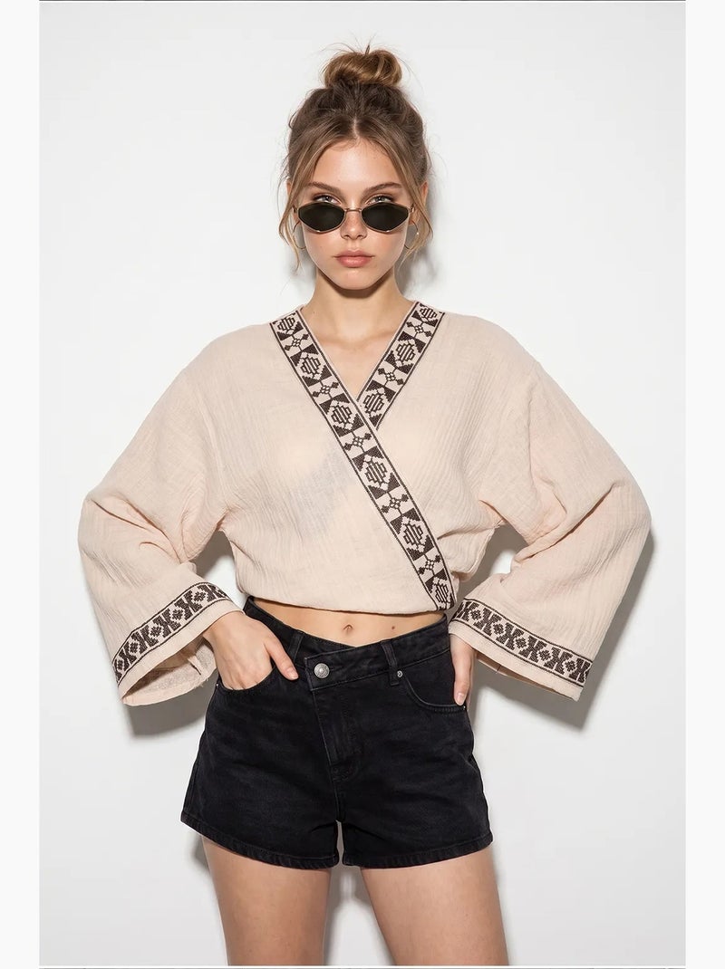 Blusa in cotone lucci Beige argilla - Kiabi