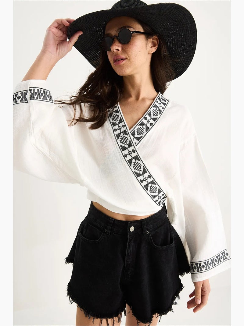 Blusa in cotone lucci Bianco - Kiabi