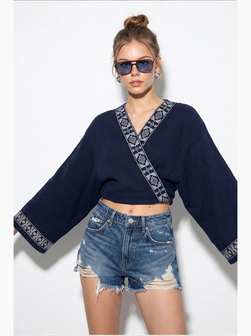 Blusa in cotone lucci Blu marino - Kiabi