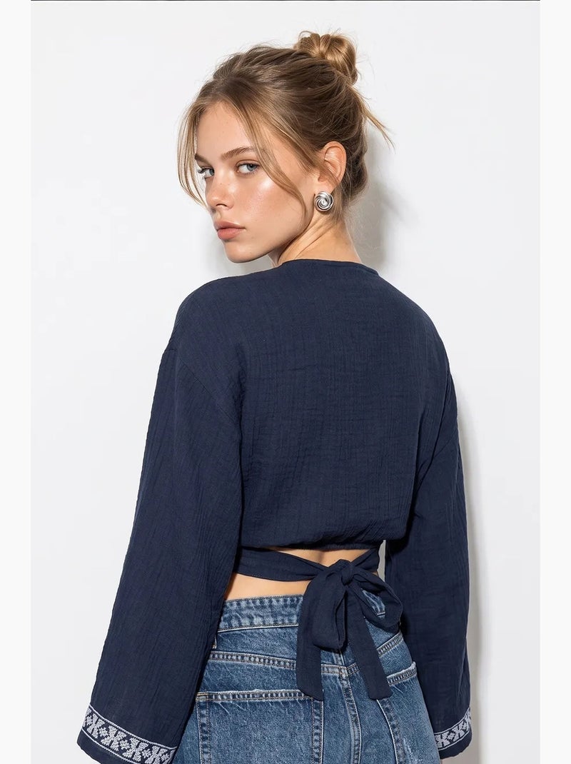 Blusa in cotone lucci Blu marino - Kiabi