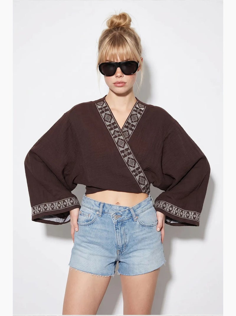 Blusa in cotone lucci Marrone cioccolato - Kiabi