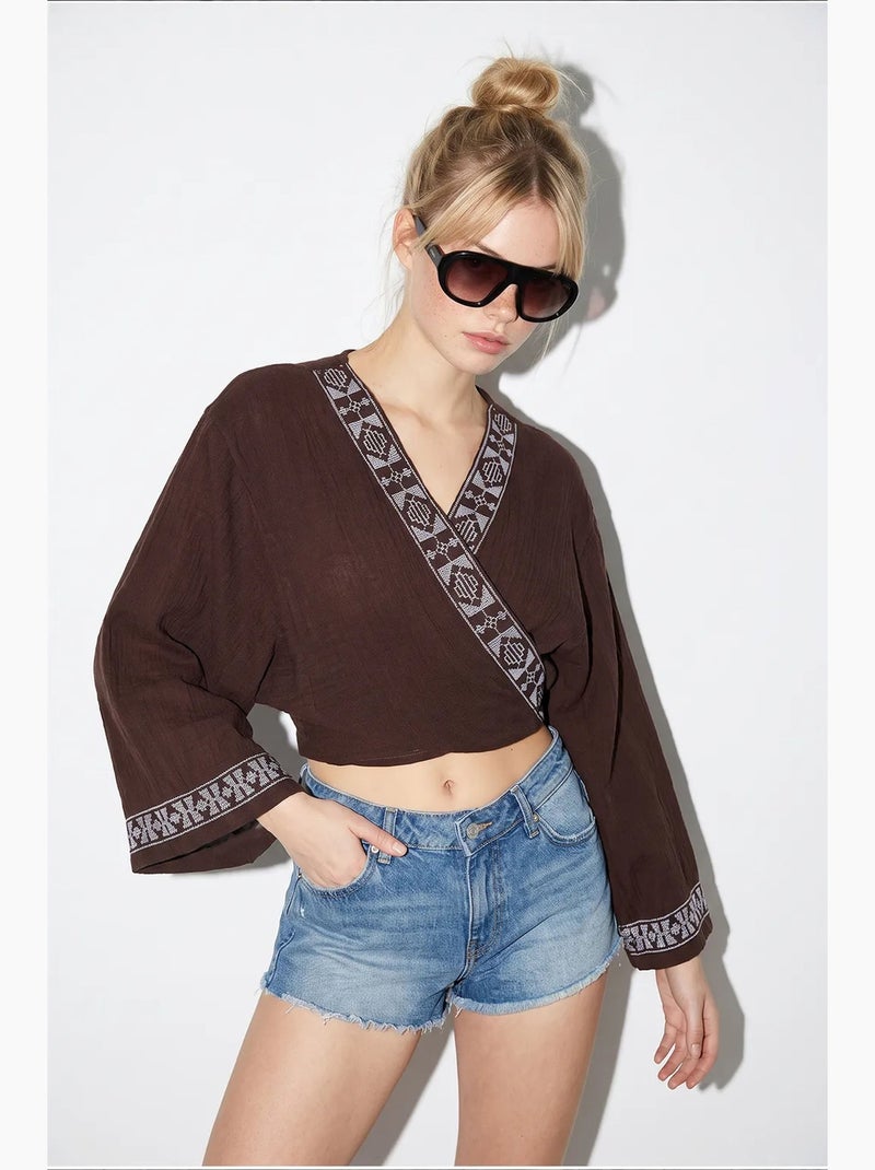 Blusa in cotone lucci Marrone cioccolato - Kiabi