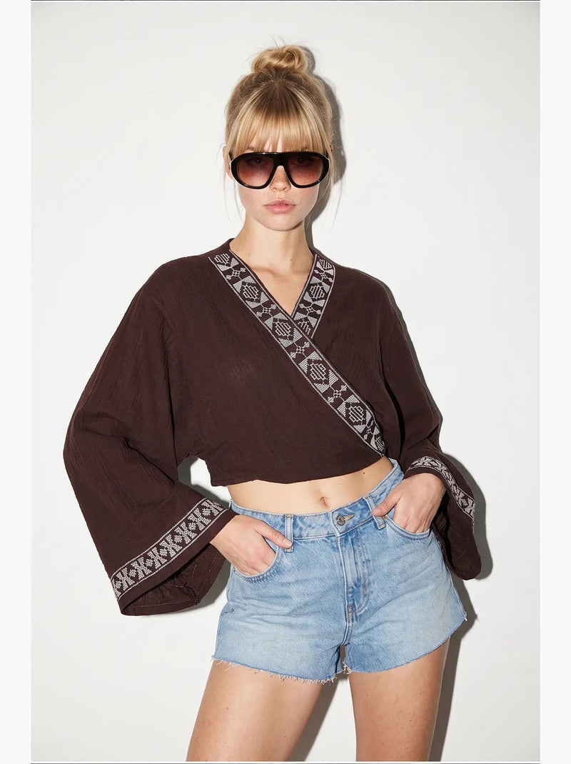 Blusa in cotone lucci Marrone cioccolato - Kiabi
