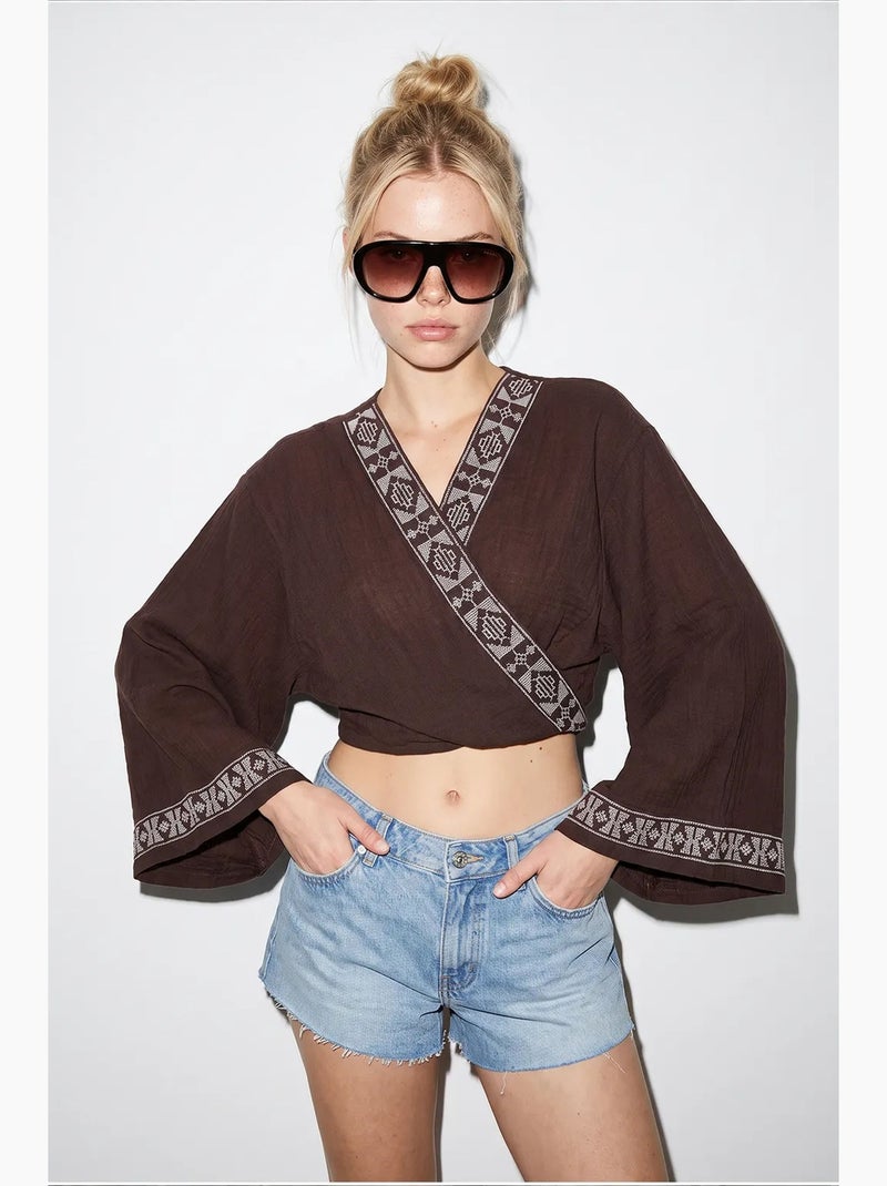 Blusa in cotone lucci Marrone cioccolato - Kiabi