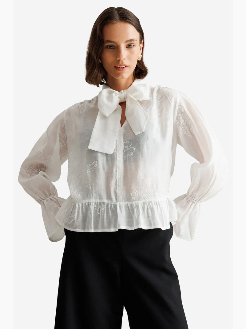 Blusa in cotone mixray Bianco - Kiabi