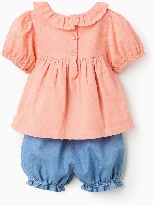 Blusa in cotone + pantaloncini in denim con volant - Kiabi