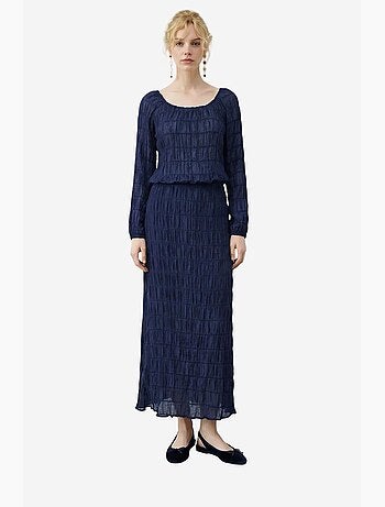 Blusa in cotone testurizzato e set con gonna maxi lucci