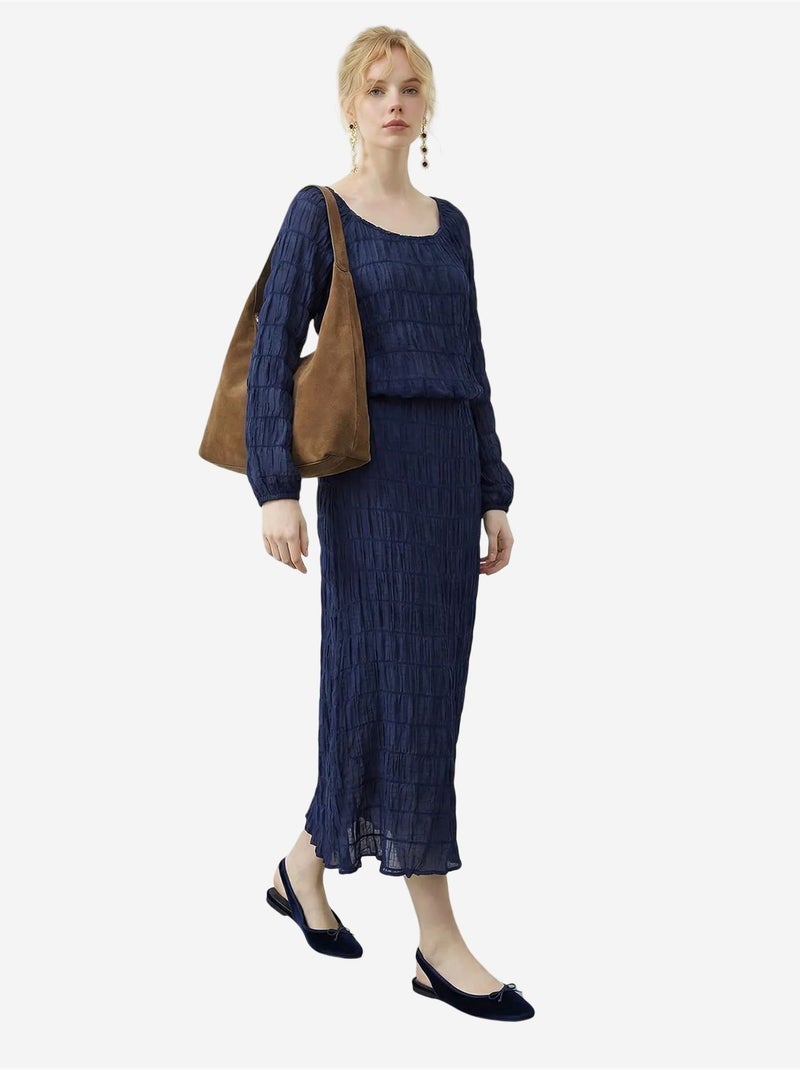 Blusa in cotone testurizzato e set con gonna maxi lucci Blu marino - Kiabi