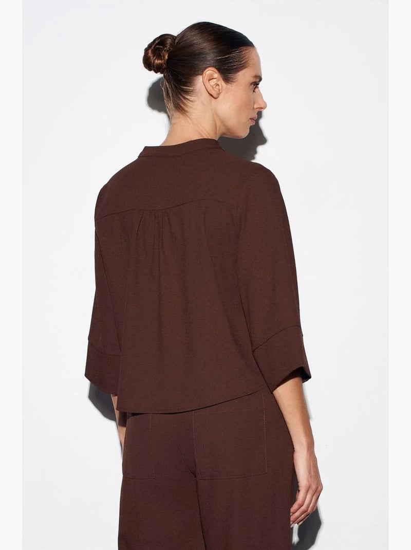Blusa in crêpe collo alla coreana dilvin Marrone cioccolato - Kiabi