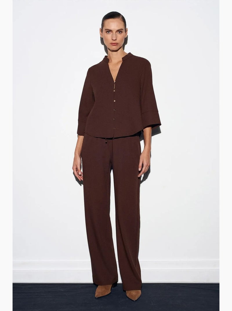 Blusa in crêpe collo alla coreana dilvin Marrone cioccolato - Kiabi