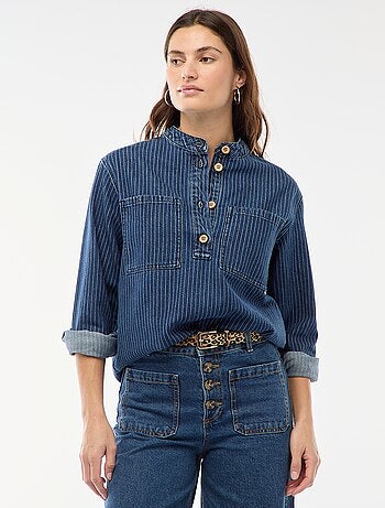Blusa in denim a righe