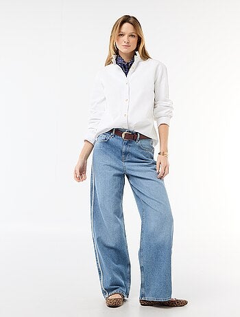 Blusa in denim con colletto a volant