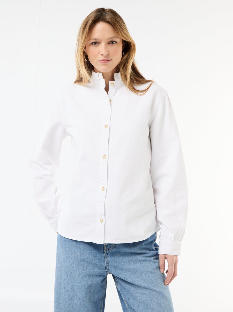 Blusa in denim con colletto a volant Bianco - Kiabi