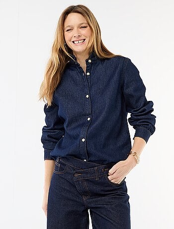 Blusa in denim con colletto a volant