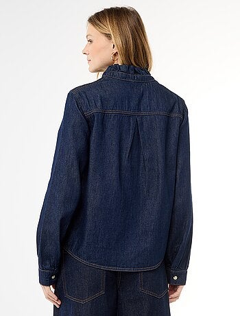 Blusa in denim con colletto a volant