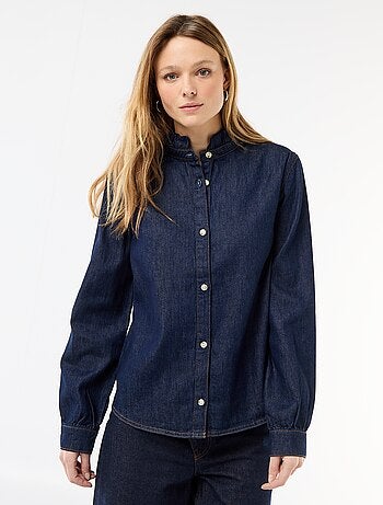 Blusa in denim con colletto a volant