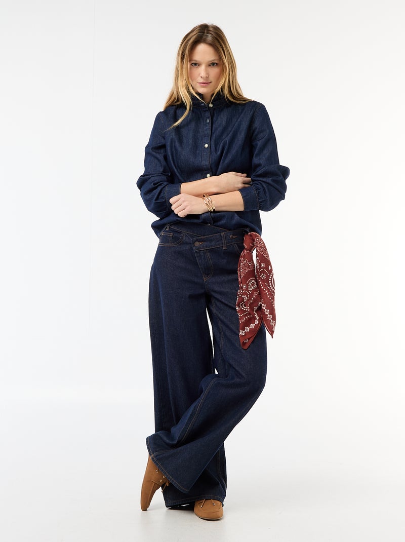 Blusa in denim con colletto a volant Blu - Kiabi