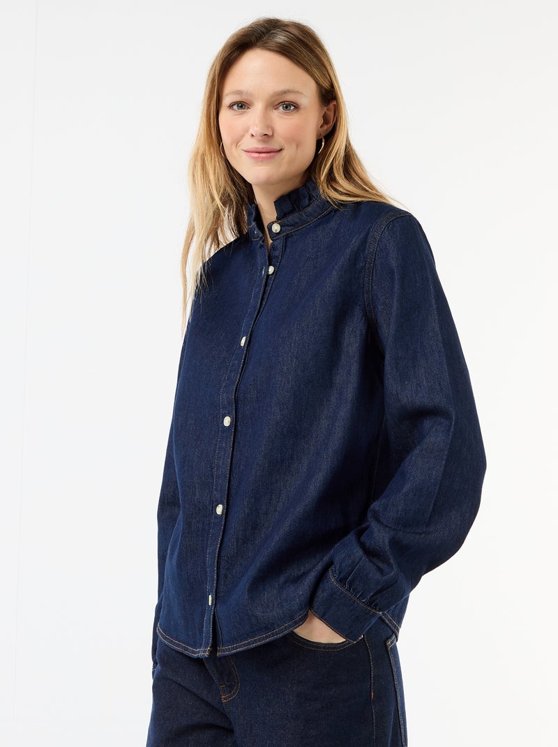 Blusa in denim con colletto a volant Blu - Kiabi