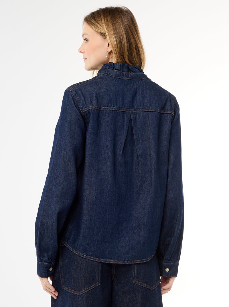 Blusa in denim con colletto a volant Blu - Kiabi