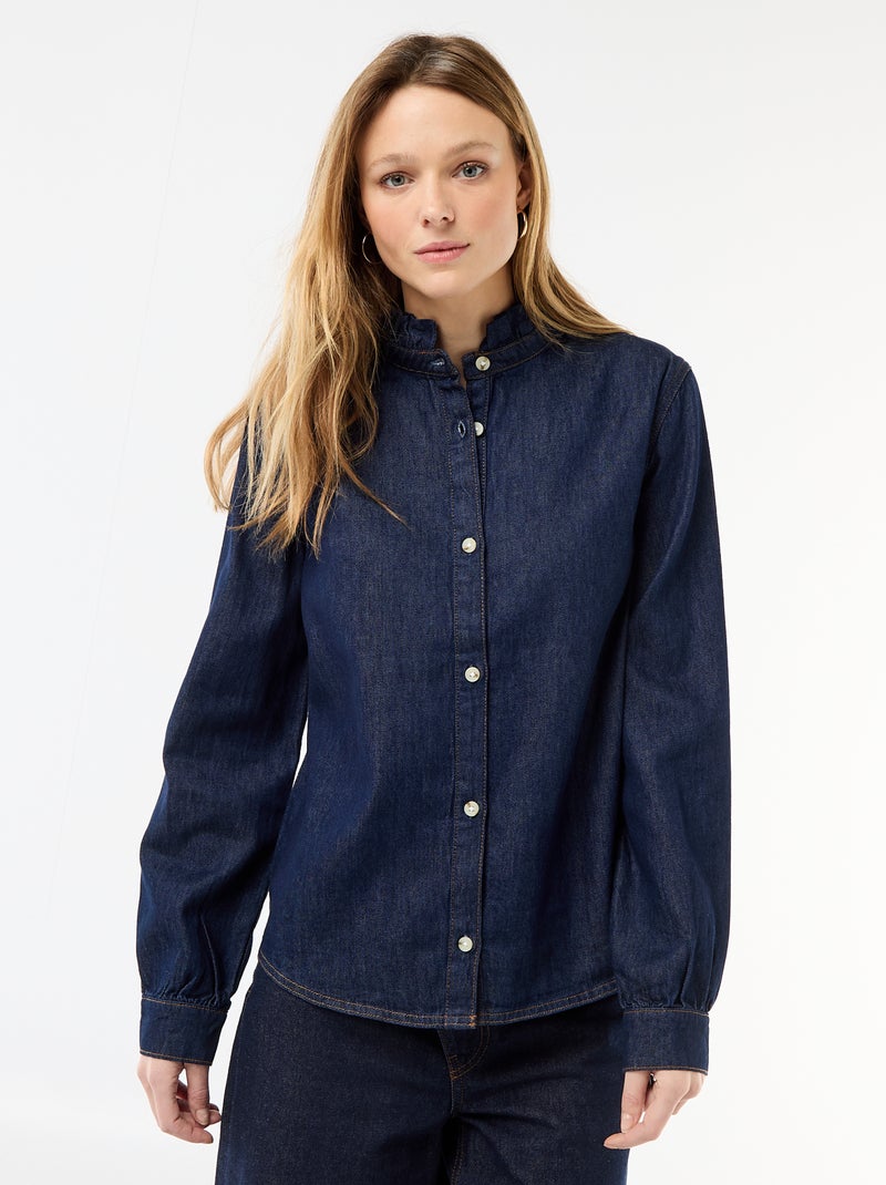 Blusa in denim con colletto a volant Blu - Kiabi