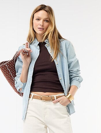 Blusa in denim con colletto a volant