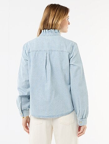 Blusa in denim con colletto a volant