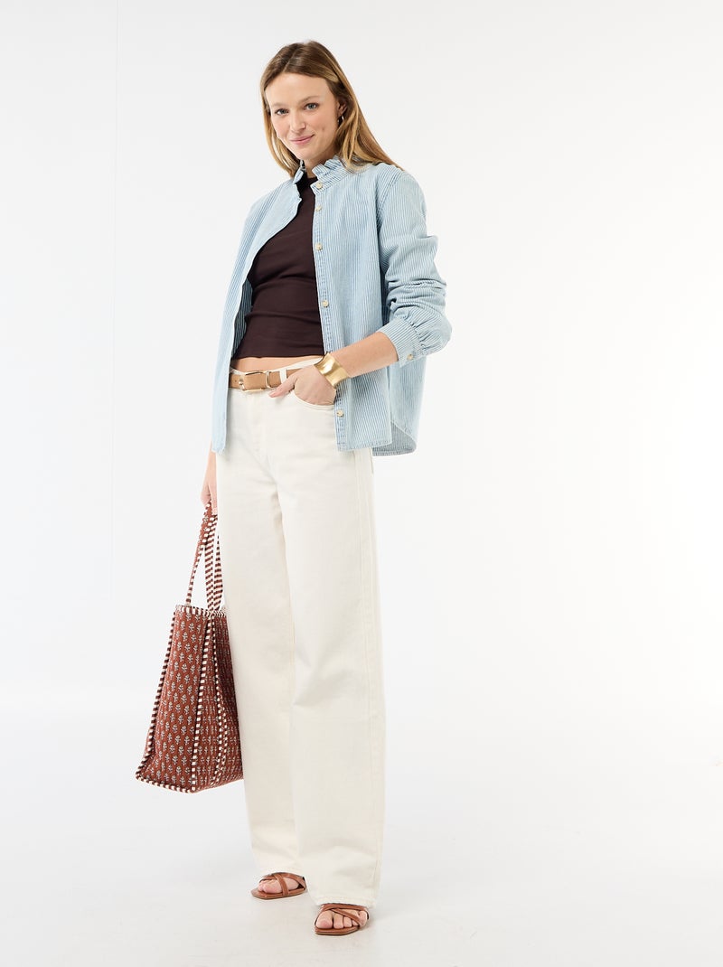 Blusa in denim con colletto a volant Blu - Kiabi