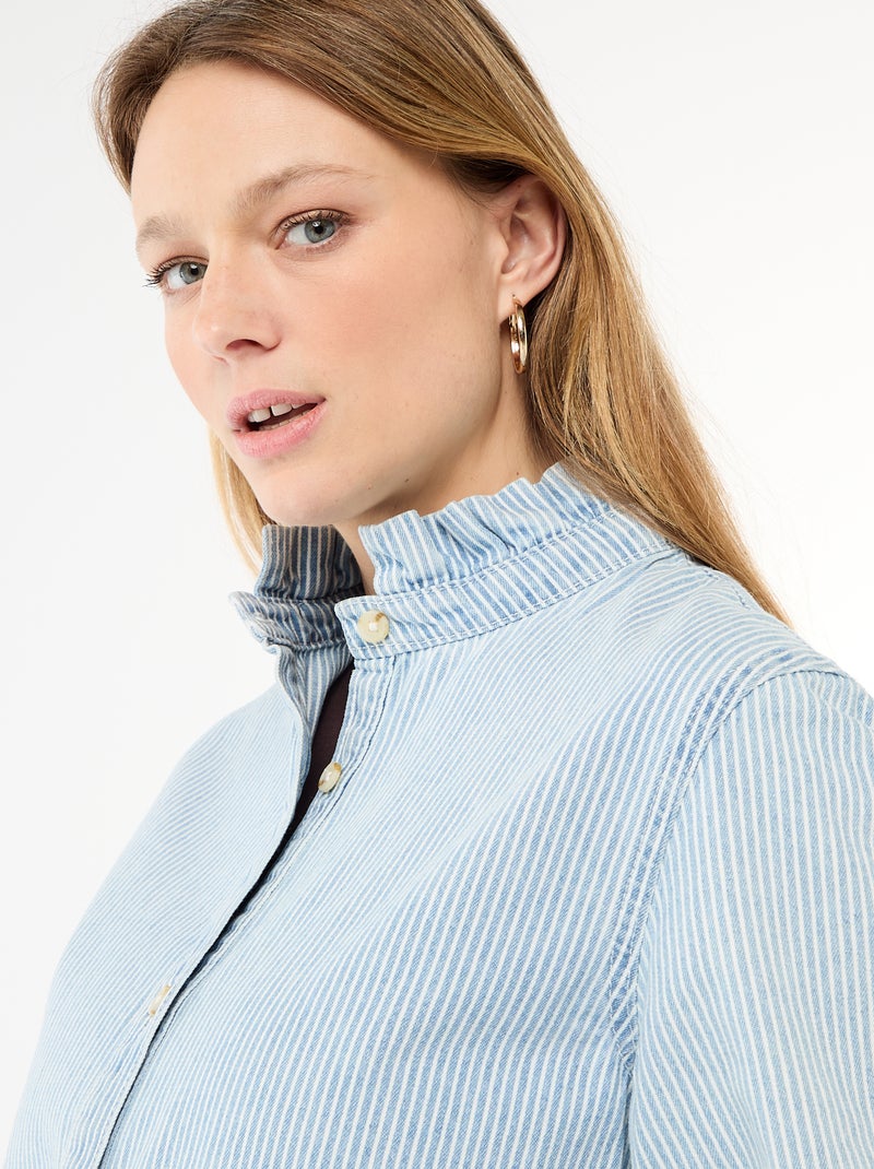 Blusa in denim con colletto a volant Blu - Kiabi